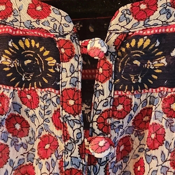 Lucky Brand Boho Floral Peasant Top XS - Picture 4 of 6
